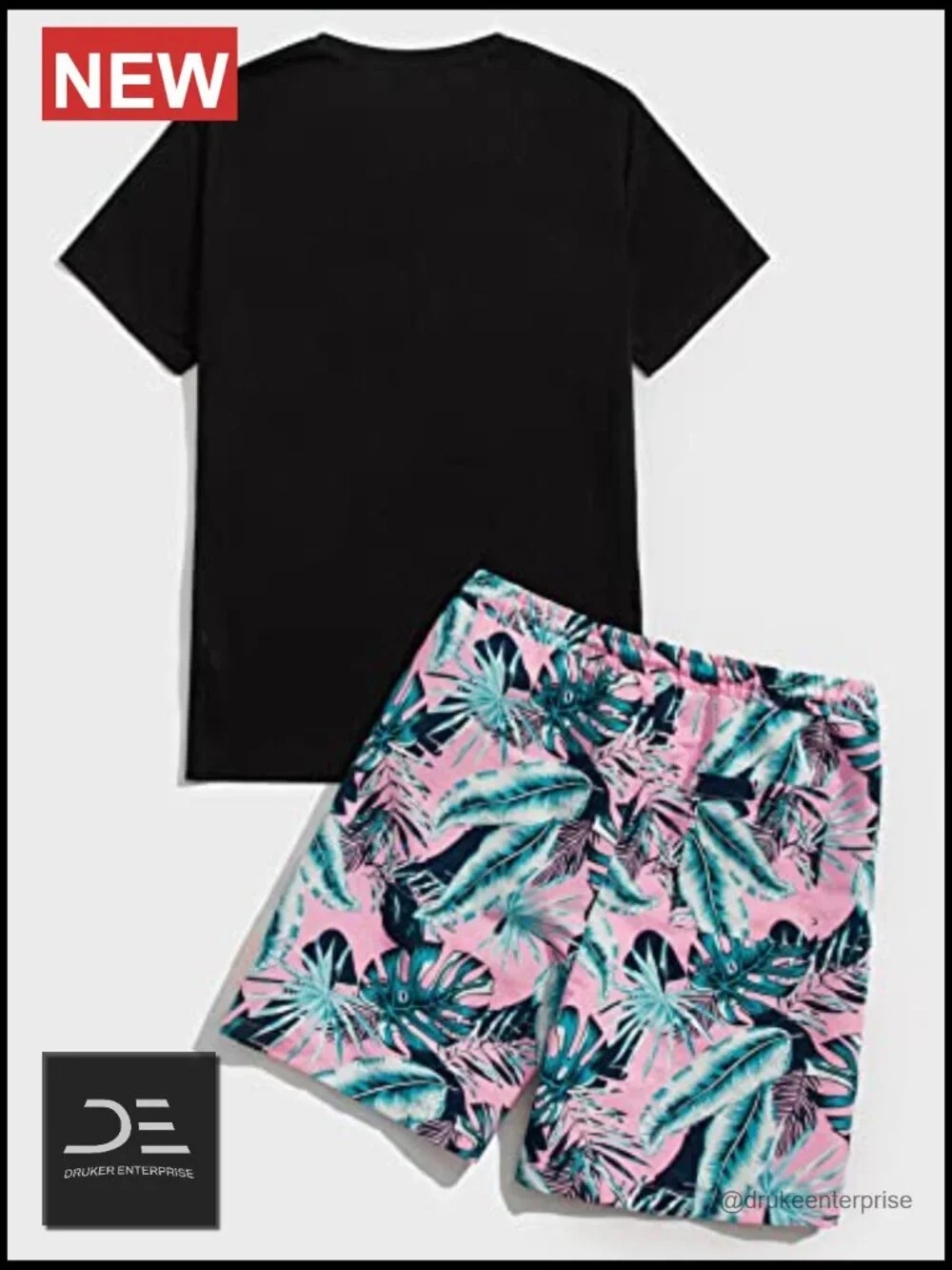 Men's 2 Piece Short Sleeve Graphic Tee and Drawstring Shorts Set